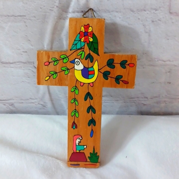 Vintage Hand Crafted Painted Vintage   4x6 Cross From El Salvador - Picture 1 of 8